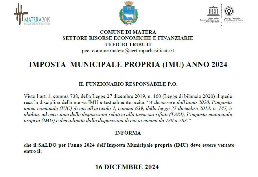 Imposta Municipale Propria (IMU) Anno 2024 – Saldo